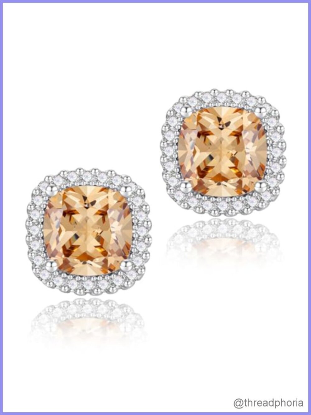 Square CZ Stud Earrings White Gold Plated Hypoallergenic